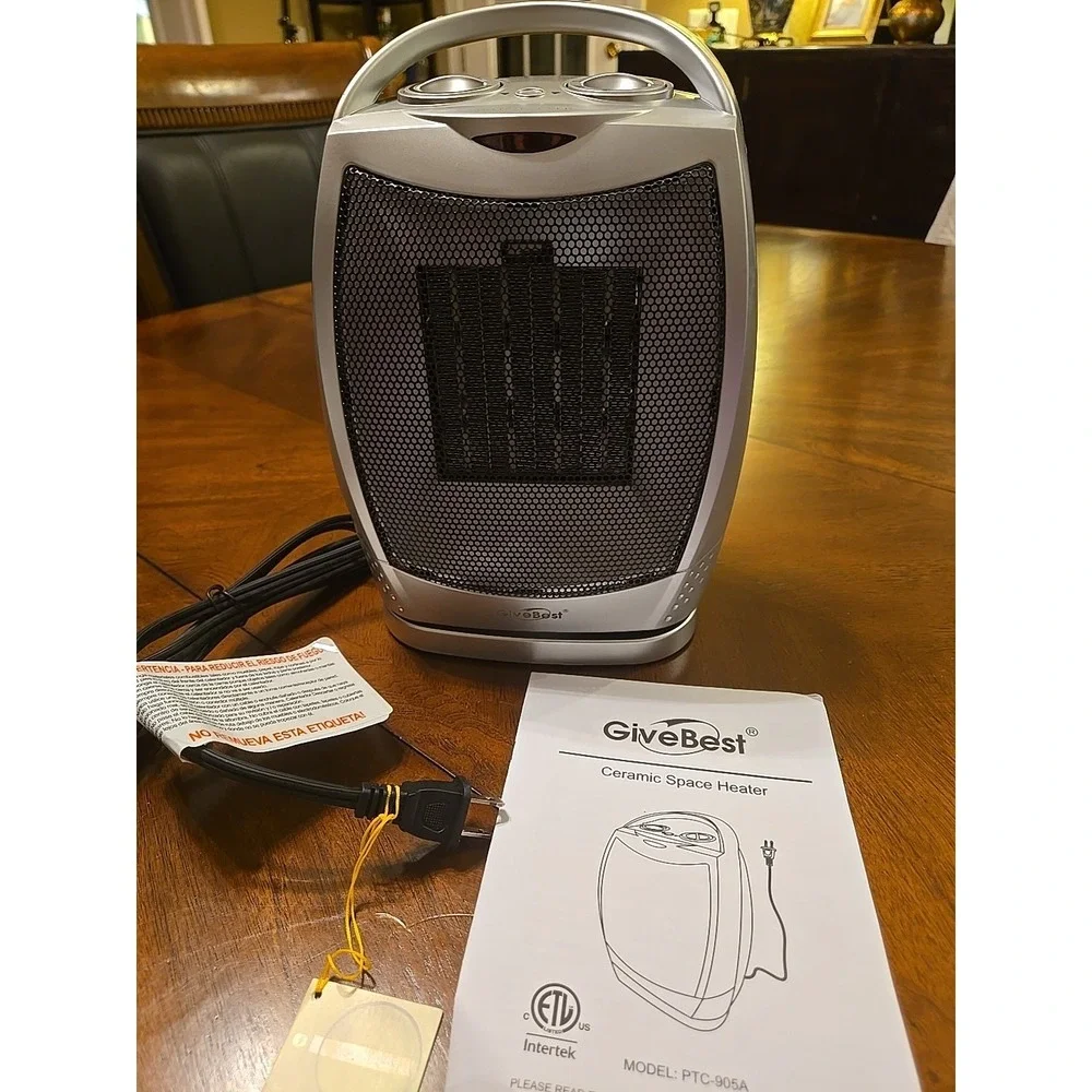PORTABLE CERAMIC 1500W/750W ELECTRIC SPACE HEATER W/ THERMOSTAT -‎ SILVER NEW